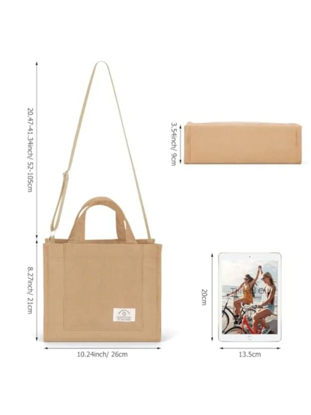 Corduroy Crossbody Tote Bag with Multi-Pockets